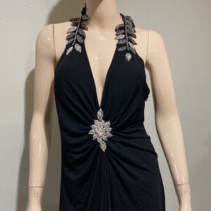 Black Halter Dress with Silver Embellishments